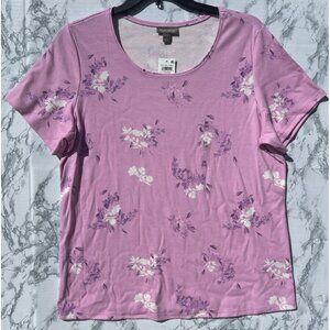 Style & Co Womens Floral Print Short Sleeve Tee 2X Millie Pink Made In Indonesia